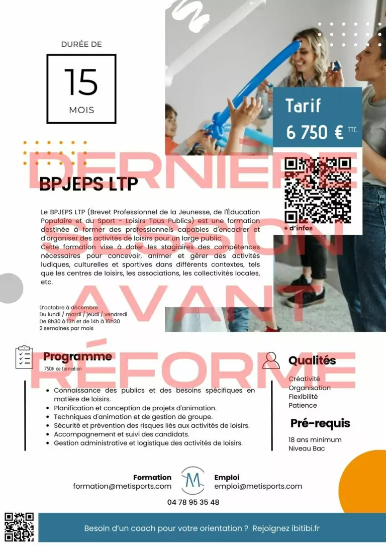 Fiche formation BPJEPS LTP - Dernière session avant réforme du bpjeps ltp