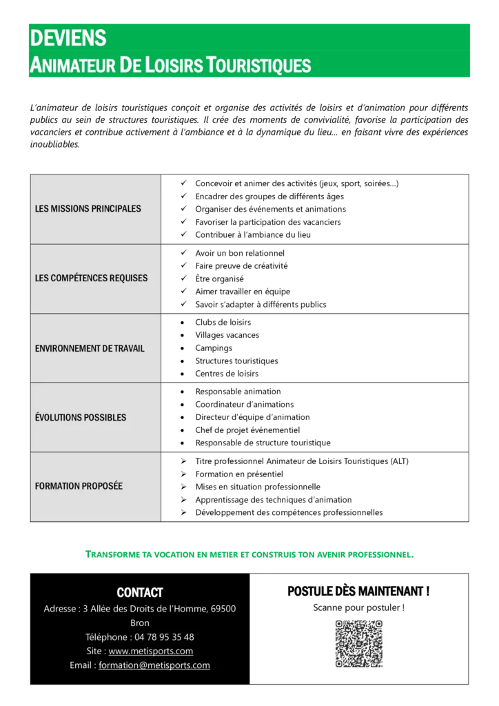 Fiche métier animateur loisirs touristique