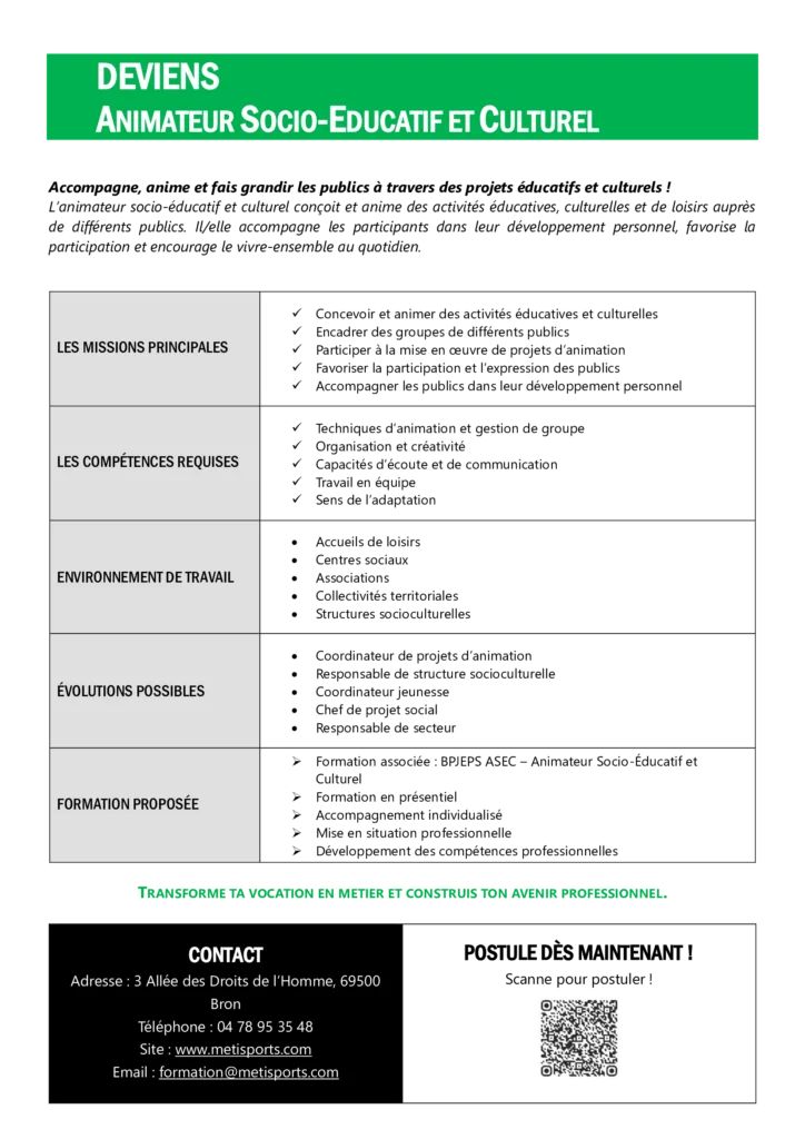 Fiche métier animateur socio éducatif avec Metisports