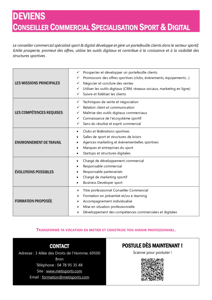 Fiche métier conseiller commercial chez metisports