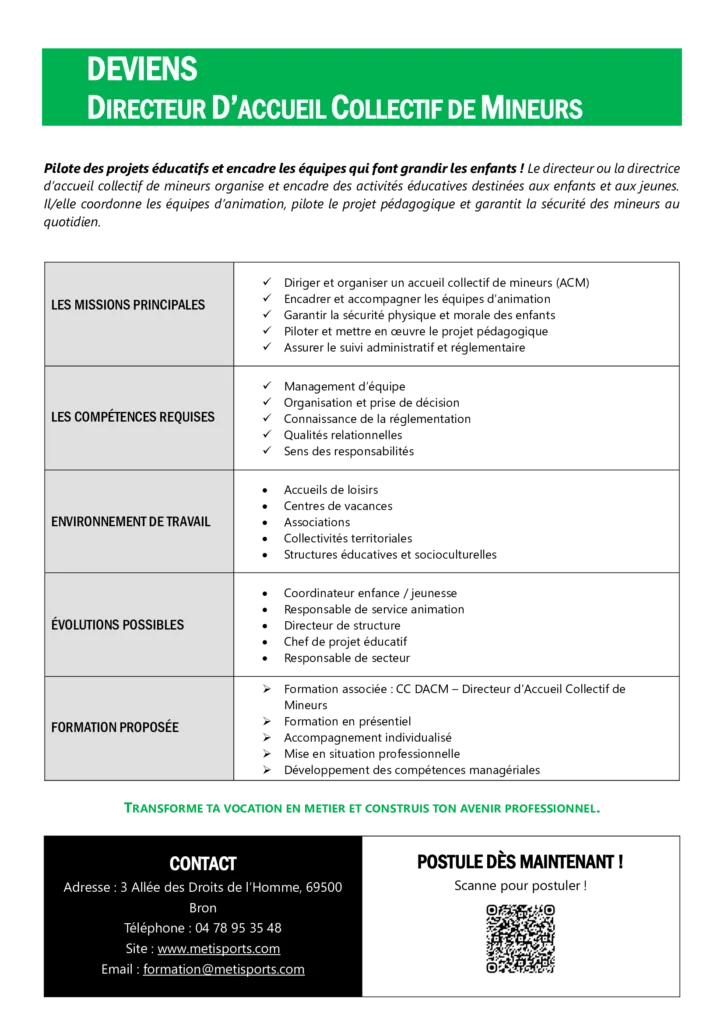 Fiche métier directeur d'accueil collectif chez METISPORTS